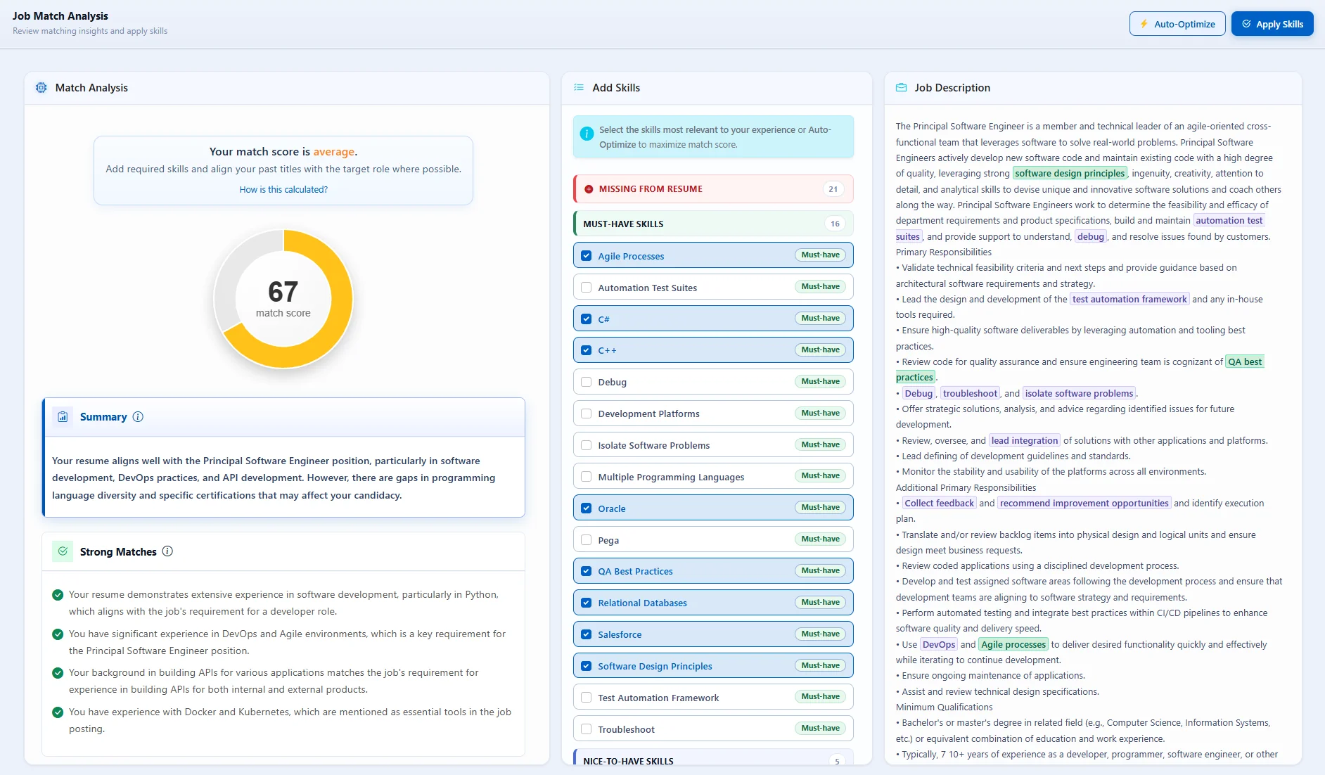 AI job matching analyzer breaking down resume fit against a job description